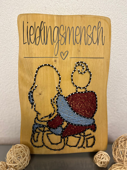 String Art "Freunde" auf Holz - Fadenbild